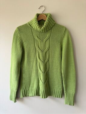 Esprit Lime Green Turtleneck Cable Knit Sweater